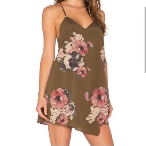 Free People Green Floral Cascades Dress in Mushroom Combo - Picture 1 of 11